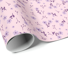 Papel De Presente Padrão Floral Ditsy Rosa e Roxo