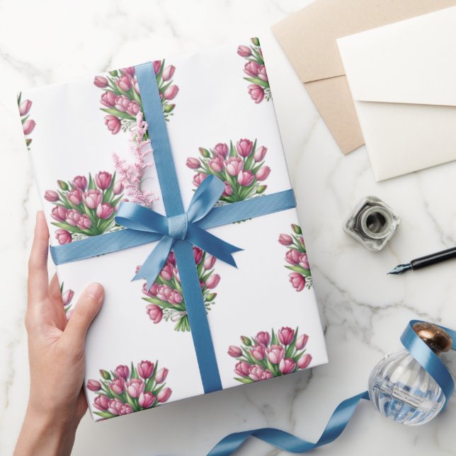 Papel De Presente Padrão Floral do Buquê de Tulipas de Aquarela (Presentear)