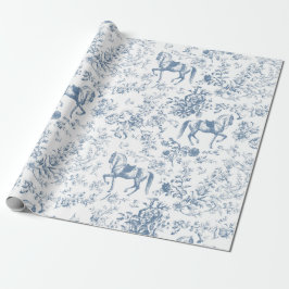 Papel De Presente Padrão Floral do Cavalo Branco Azul Elegante