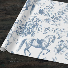 Papel De Presente Padrão Floral do Cavalo Branco Azul Elegante