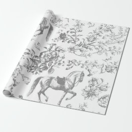 Papel De Presente Padrão Floral do Cavalo Branco da Cinza Vintage El