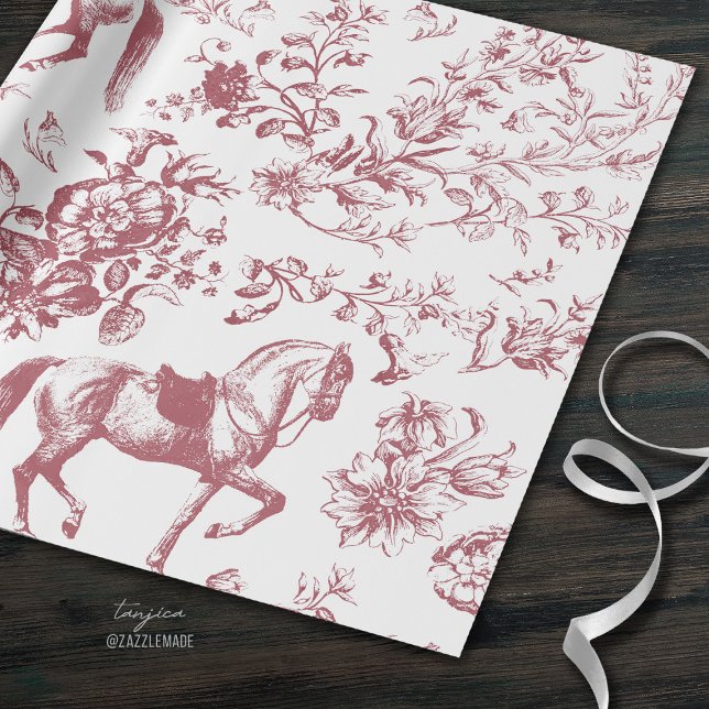 Papel De Presente Padrão Floral do Cavalo Branco Vermelho Elegante V (Criador carregado)