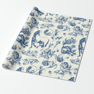 Papel De Presente Padrão Floral do Cavalo do Tóreo Azul Elegante