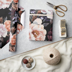 Papel De Presente Padrão Floral dos Peonies Burgundy