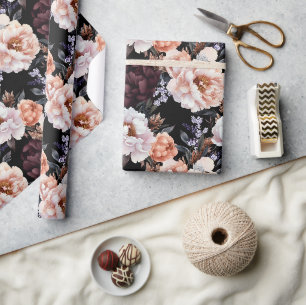 Papel De Presente Padrão Floral dos Peonies Burgundy