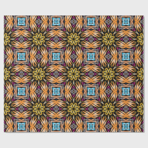 Papel De Presente Padrão Floral Dourado Vibrante de Caleidoscópio de