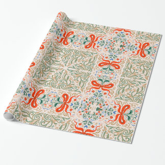 Papel De Presente Padrão Floral e de Fita Vintage com Ornamento Eleg