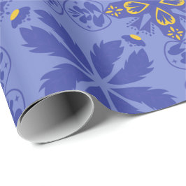 Papel De Presente padrão floral e geométrico em dourado e azul