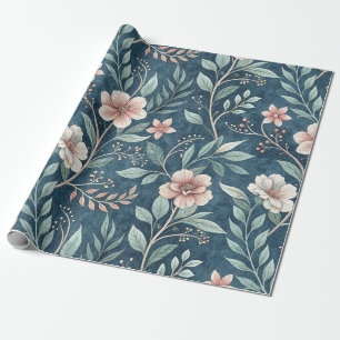 Papel De Presente Padrão Floral Elegante com Brilhos Rosa e Creme
