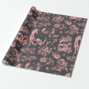Papel De Presente Padrão Floral Elegante de Cinzas Rosa-Rosa