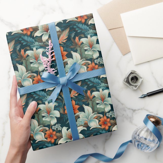 Papel De Presente Padrão Floral Elegante de Flores (Presentear)