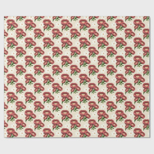 Papel De Presente Padrão Floral Elegante de Papoula Borgonha e Marga
