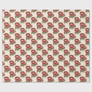 Papel De Presente Padrão Floral Elegante de Papoula Borgonha e Marga