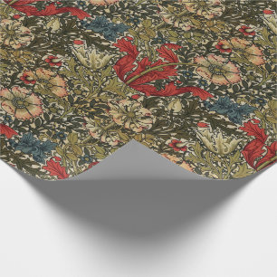 Papel De Presente Padrão Floral Elegante Vermelho Verde de William M