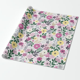 Papel De Presente Padrão Floral em Aquarela