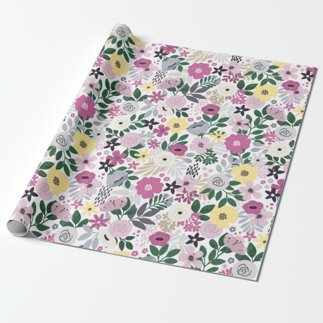 Papel De Presente Padrão Floral em Aquarela (Desenrolado)