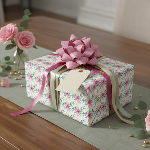 Papel De Presente Padrão floral em aquarela rosa brilhante