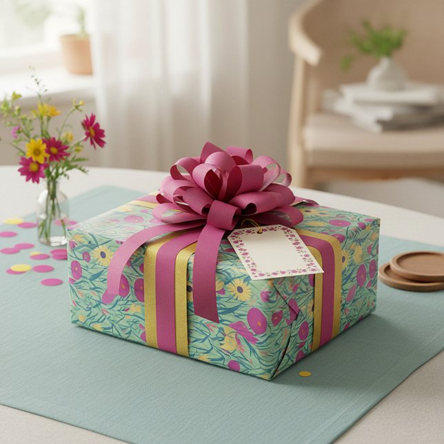 Papel De Presente Padrão floral em aquarela rosa e amarelo suave (Criador carregado)