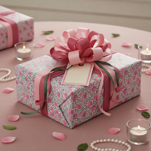 Papel De Presente Padrão floral em aquarela rosa e cinza