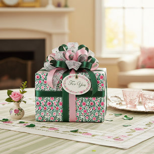 Papel De Presente Padrão floral em aquarela rosa e verde