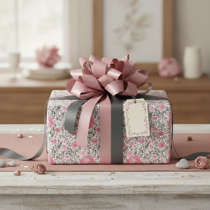 Papel De Presente padrão floral em aquarela rosa pastel