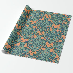 Papel De Presente padrão floral em laranja estilo Art Nouveau semelh