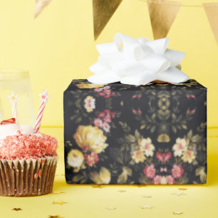 Papel De Presente padrão floral em preto