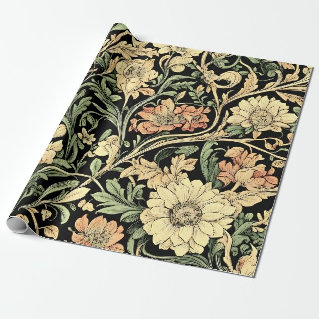 Papel De Presente padrão floral estilo vitoriano (Desenrolado)
