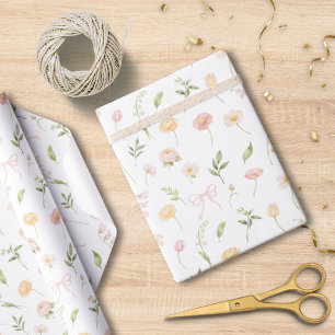 Papel De Presente Padrão Floral Flor de Amarelo Rosa Aquarela