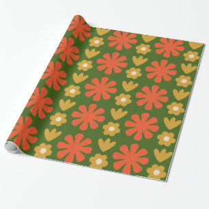 Papel De Presente Padrão Floral Floral do Scandi Ochre Verde Laranj