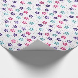 Papel De Presente Padrão Floral Flores e Pontos