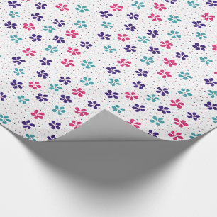Papel De Presente Padrão Floral Flores e Pontos