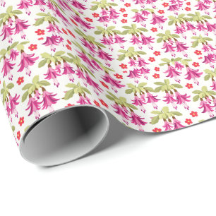 Papel De Presente Padrão Floral Fuchsia Rosa – Botânica Retro