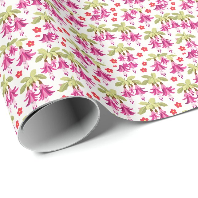 Papel De Presente Padrão Floral Fuchsia Rosa – Botânica Retro (Ponta do rolo)