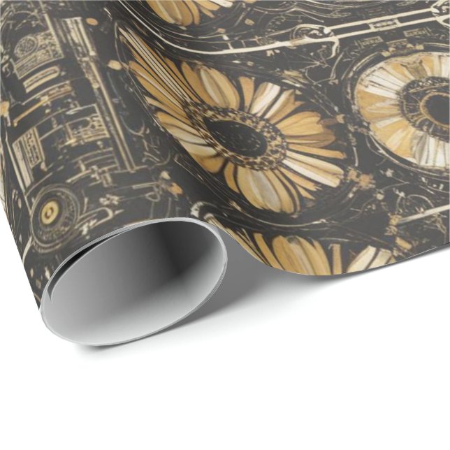 Papel De Presente Padrão floral futurista contínuo (Ponta do rolo)