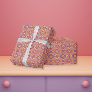 Papel De Presente Padrão Floral Geométrico Indígena Americano Premiu