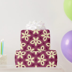 Papel De Presente Padrão Floral Geométrico na Borgonha e Creme