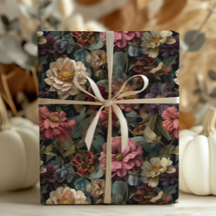 Papel De Presente Padrão Floral Gótico Dark e Moody Vintage