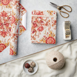 Papel De Presente Padrão Floral Gravado Francês Vintage Elegante