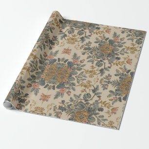 Papel De Presente Padrão Floral Gravado Francês Vintage Elegante