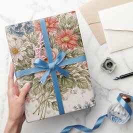 Papel De Presente Padrão Floral Heritage Jardim com Rubor
