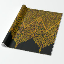 Padrão Floral Indígena Dourado e Preto Vintage