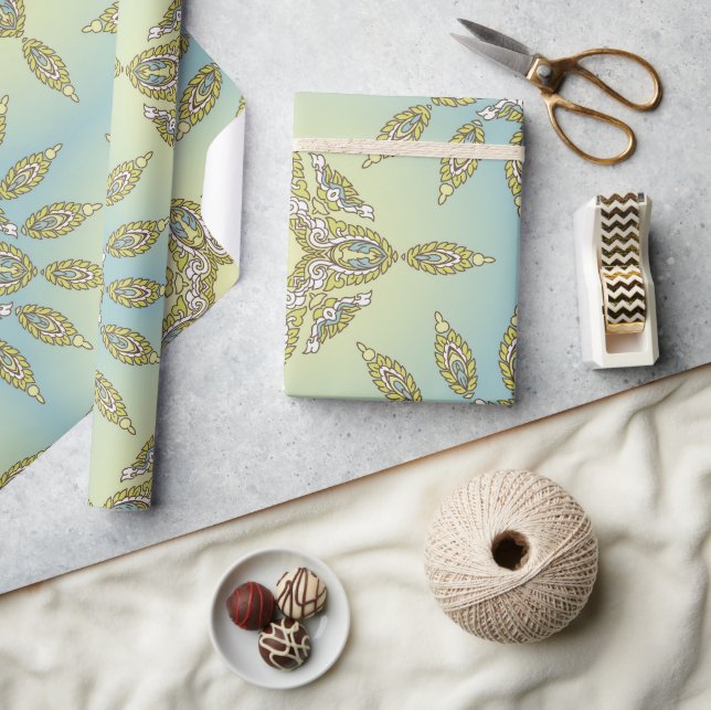 Papel De Presente Padrão floral intrincado com folhas simétricas (Artesanato)
