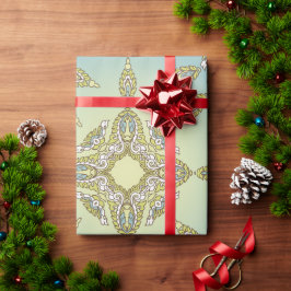 Papel De Presente Padrão floral intrincado com folhas simétricas