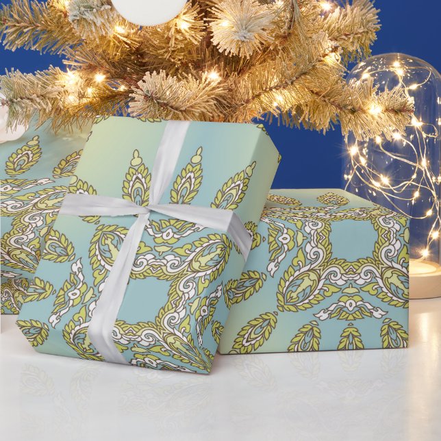 Papel De Presente Padrão floral intrincado com folhas simétricas (Feriados)