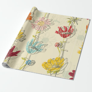 Papel De Presente Padrão Floral Invisível Com flores desenhadas à