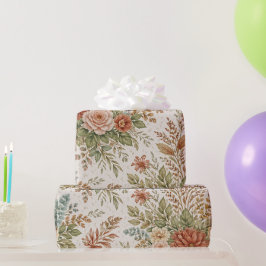 Papel De Presente Padrão Floral Jardim Tardio de Outono