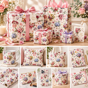 Papel De Presente Padrão Floral Lavanda Vintage Flor Roxa Suave