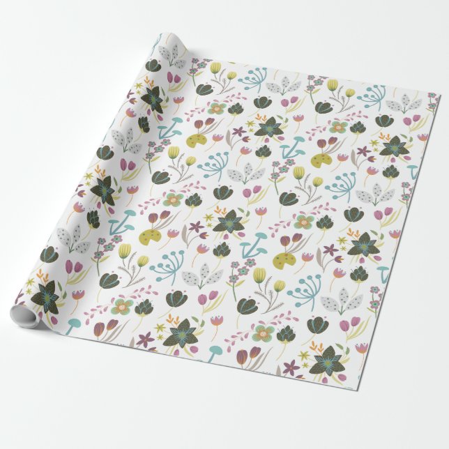 Papel De Presente Padrão Floral legal (Desenrolado)