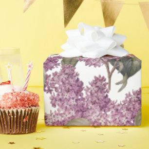 Papel De Presente Padrão Floral Lilás Roxo para Artesanato ou Festa